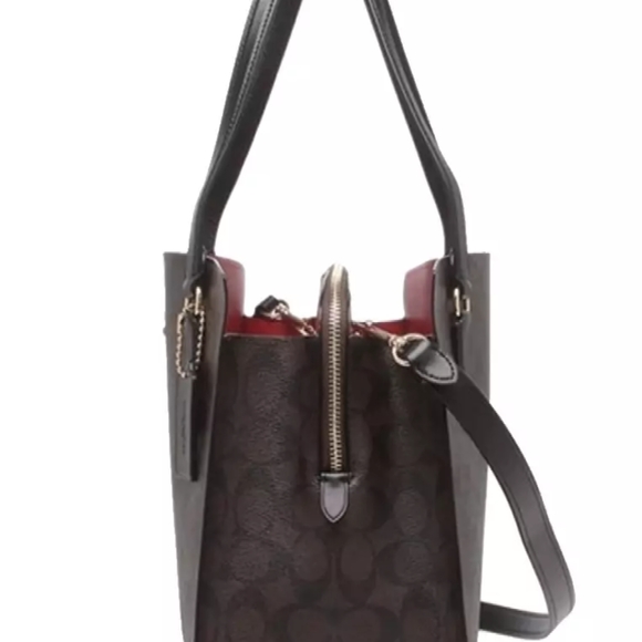 COACH C4075 TATUM CARRYALL TOTE BROWN SIGNATURE WITH BLACK LEATHER NEW WITH TAGS - Picture 7 of 12